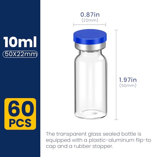 FURWEY 10ML Sterile Vials, Glass Empty Vials for Injection, 60 Pack - size: 10ML-60P
