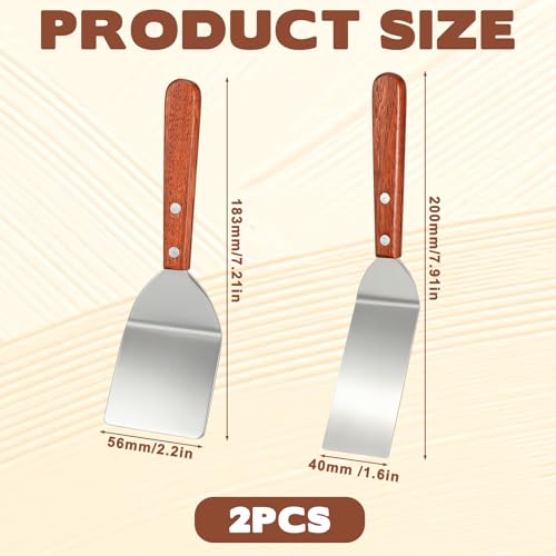 Small Metal Spatula Set - 2Pcs Small Brownie Cookie Spatula Stainless Steel Spatula with Wooden Handle for Cake Cookie Desserts Baking Kitchen Cooking Chef Baking Scraper