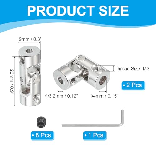 PATIKIL Rotatable Universal Steering Shaft 3.2mm to 4mm Inner Dia, 4 Pcs U Joint Shaft Coupling U Joints Coupler Connector Accessories with M3 Screws for Motor Model Robots - size: 3.2mm to 4mm