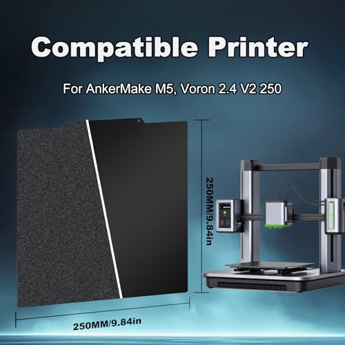 250x250mm Black Build Plate for Qidi Q1 Pro/AnkerMake M5/ Voron 2.4 V2 250, Double Sided Textured PEI+Smooth PEI Flexible Spring Steel Platform Heated Printing Bed for 2.4 3D Printer - size: 250x250mm