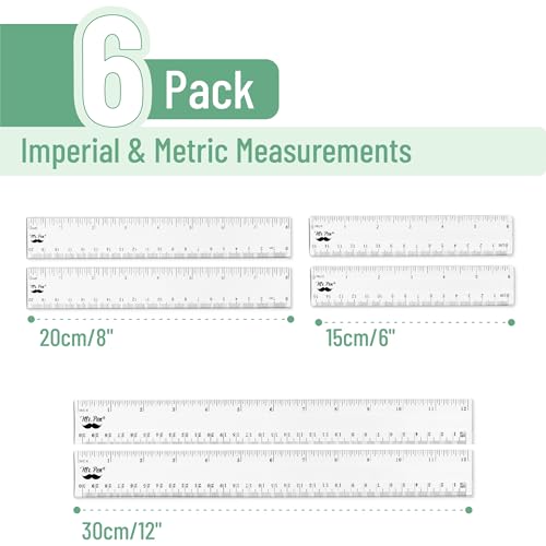Mr. Pen- Clear Ruler Set, 6 Pack, 6", 8" and 12", Metric & Imperial