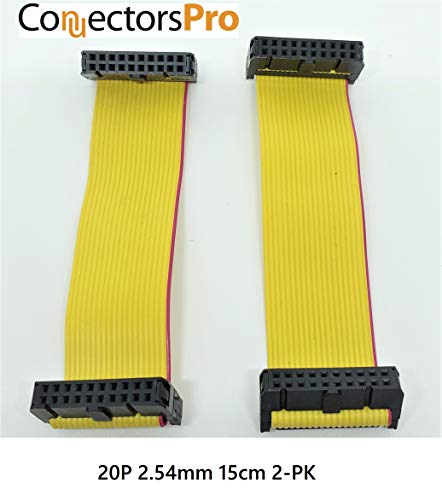 2-Pack IDC 2x10 20P 2.54mm Female Connector 15cm 5.5 Inches Yellow Flat Ribbon Cable, Double Rows 20 Pins 0.1” Pitch FC F/F (20P-15cm-2PK) - size: 20P-15cm-2PK