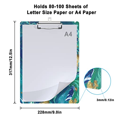 Clipboard Wood Design Decorative A4 Letter Size Clip Boards for Classroom Office, Standard Size 9" x 12.5" with Low Profile Metal Clip - Blue Gold Marble - color: Blue Gold Marble