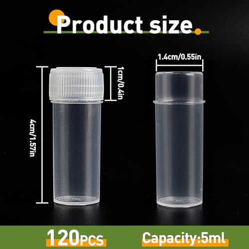 120 Pieces 5 ML Plastic Sample Bottles Vial Storage Mini Clear Storage Case with Lid Vial Storage Container Test Tube for Small Items (Pack of 2) - size: 120 Count (Pack of 2)