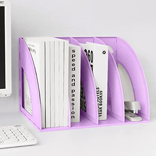 Marte Vanci Magazine File Holder Vertical PP Folder Book Desktop Organizer Plastic Storage Sturdy Vertical 4 Section Folder (Purple) - color: Purple 4 Section