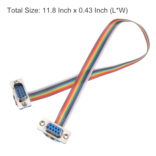 MECCANIXITY 4 Pcs IDC Rainbow Wire Flat Ribbon Cable DB9 Male to DB9 Female 11.8 Inch Length 2.54mm Pitch Breadboard Jumper Wires for Electronic Projects - size: 11.8 Inch, style: DB9 Male to DB9 Female