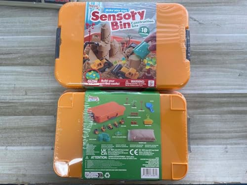 JOVA Klever Kits Construction Sensory Bin for Kids with Glow in The Dark Stones, Sandbox with Lid Castle Building kit, Preschool Learning Activities Gifts for Boys Girls Age 3+ - style: Construction