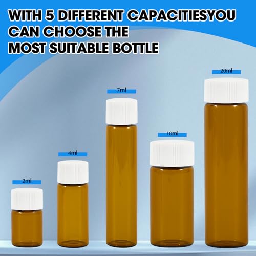 12PCS 4ml Amber Glass Small Vials with White Screw Caps & Plastic Stoppers - color: AMBER, size: 4ml
