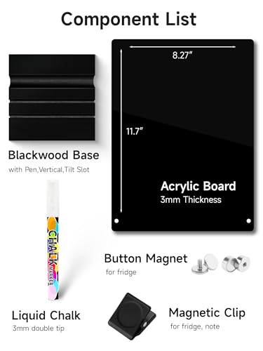 Acrylic Black Dry Erase Board with Stand - 12"x 8" - size: 8"W x 12"H