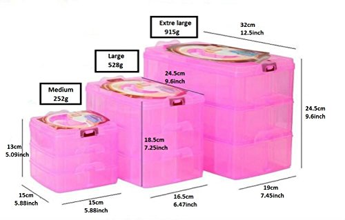 Kamay's 3-Tier Transparent Stackable Adjustable Compartment Slot Plastic Craft Storage Box Organizer Snap-Lock Tray Container 3 Sizes 4 Candy Colors Available (Extre Large 30 Compartment, White) - color: Extre Large 30 Compartment, White