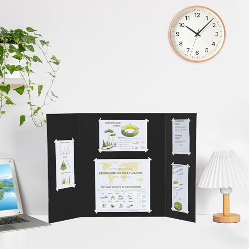 HAUTOCO 12 Pcs Trifold Poster Board 26 x 15.74'' Medium Presentation Boards - color: Black, size: 26 x 15.74''