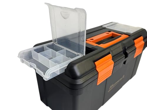 Homak Plastic Tool Box with Tray and Dividers, Black, 19.25 Inches - size: 19-1/4-Inch