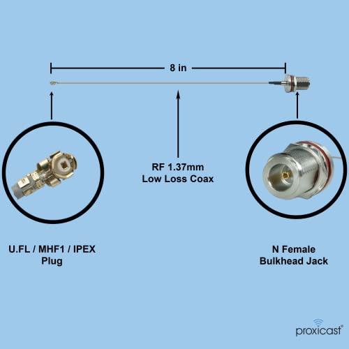 Proxicast 8 in U.FL to N Female Ultra Low-Loss Coaxial Pigtail - IPEX/MHF1 - size: U.FL to N Female