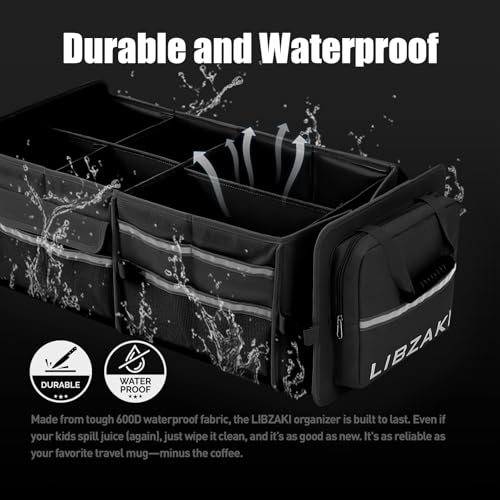 LIBZAKI Oversize 4 in 1 Car Trunk Storage Organizer, Multi Compartment Collapsible Trunk Storage Box with Cooler Bag for Car Truck SUV-Black - color: Black, size: Oversize