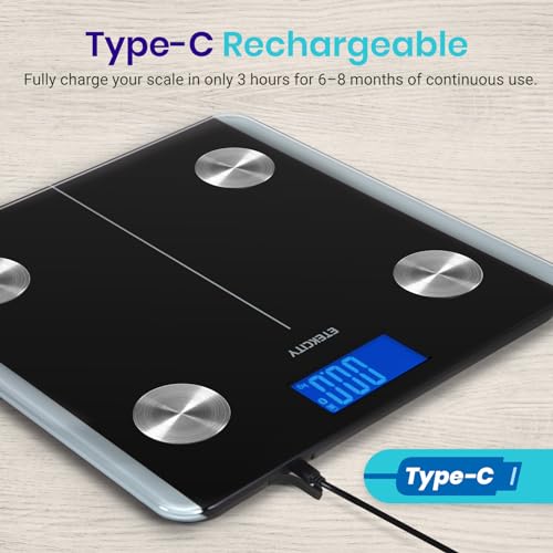 Etekcity Rechargeable Smart Scale for Body Weight, Bluetooth, 400 lb - color: Black, size: 11.8 x 11.8 inches