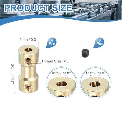 PATIKIL Shaft Coupling Joint 3.17mm to 3.17mm, 4 Pcs Brass Motor Shaft Coupler Extension Connector Rigid Sleeve Adapter Transmission Joint with M3 Screw for RC Car Airplane Tires Robot - size: 3.17mm-3.17mm