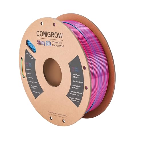 Comgrow Tri-Colors Silk PLA 3D Printer Filament, Rainbow PLA Filament 1.75mm, Dimensional Accuracy +/- 0.02 mm, 4KG Spool, Coextrusion 3D Filament with Shiny Silk - color: Mix