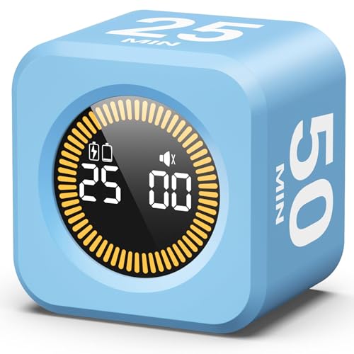 KADAMS Visual Timer – Cube Pomodoro Timer, LED Countdown Ring & Count Up Mode, Silent Flip Productivity Timer for Study, Classroom, Office, Cooking (Blue 5-10-25-50 min) - color: Blue 5-10-25-50 Min