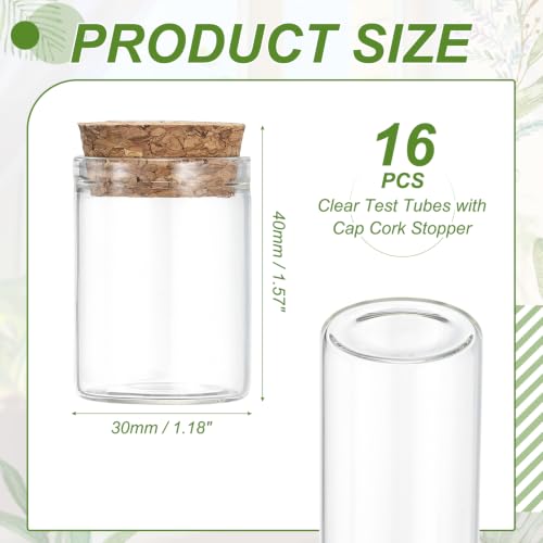 PATIKIL 15ml Glass Test Tubes with Caps Cork Stopper, 16 Pcs, 30x40MM - size: 15ml