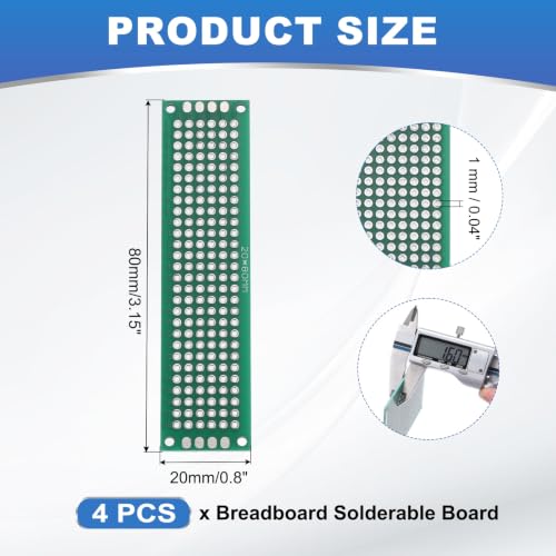 MECCANIXITY 4Pcs Breadboard Solderable 80mm x 20mm Green Circuit PCB Board Double Sided Tin-Plated PCB Prototype Board for Electronics Prototyping, DIY Circuits Projects - color: Green, size: 80mm x 20mm