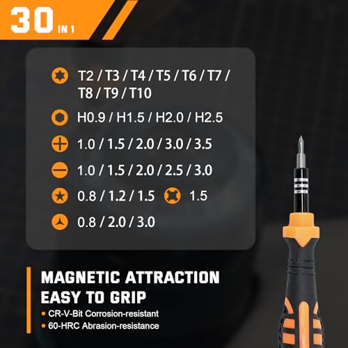 JAKEMY 33 In 1 Precision Screwdriver Set, Magnetic Tips Small Screwdriver Kit with Multi Replaceable Torx Bits, DIY Tool Electronics Repair Kit with Tweezers for Phone, Laptop, Computer, Watch, Bell - color: Fo033 - 33 in 1 Basic
