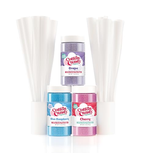 Cotton Candy Express BB1000-S Cotton Candy Machine, with 3-11oz. Jars of Cherry, Grape, Blue Raspberry Floss Sugar & 50 Paper Cones. Easy to Use and Clean. Nostalgia and Fun for Kids and Adults - color: Teal Machine with 3 Flavors