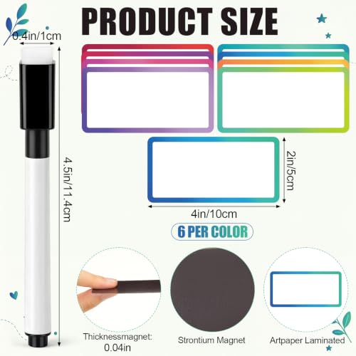 4"x2"48pcs Magnetic Dry Erase Labels with 2 Markers, Gradient, Rainbow - style: Gradient
