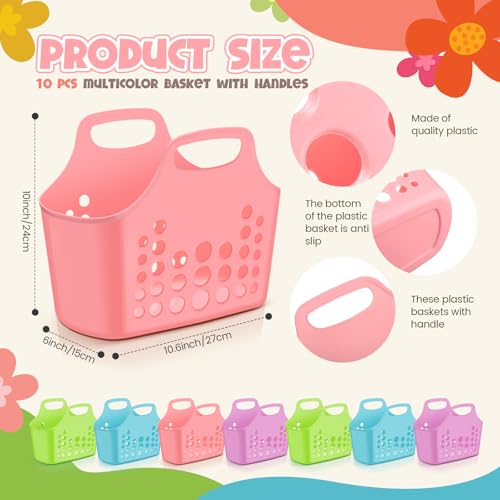 Nuogo 10 Pack Multicolor Plastic Basket with Handles Oval Shower Caddy Bulk - color: Assorted Multicolor