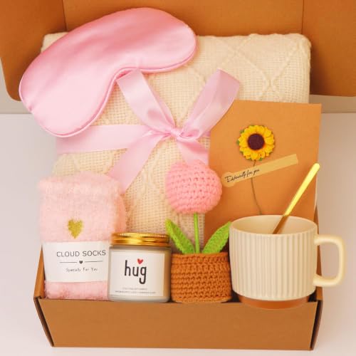 Cozy Self-Care Gift Basket for Women, Birthday Gifts for Her - color: Pink tulips