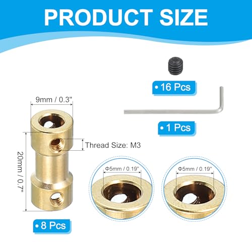 PATIKIL Brass Shaft Coupling Joint 5mm to 5mm, 8 Pcs Motor Shaft Coupler Extension Connector Rigid Sleeve Adapter Transmission Joint with Screws for RC Car Tires Shaft Motor - size: 5mm to 5mm