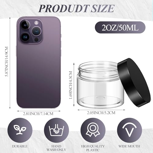 SATINIOR 36 Pieces 2 oz Plastic Jars with Lids Wide Mouth Airtight Reusable Container Acrylic Cosmetic Small Jars for Lotions Ointments Travel Toiletries Creams Make up Storage(Black) - color: Black, size: 2 oz