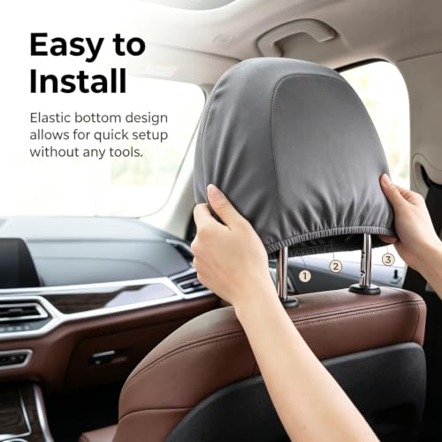 2 PCS Car Seat Headrest Covers, 9" x 10.6" Highly Elastic Knitted Car Headrest Protector, Breathable Dustproof Washable Auto Head Rest Sleeve, Universal for Vehicles SUV Truck (Gray) - color: Gray
