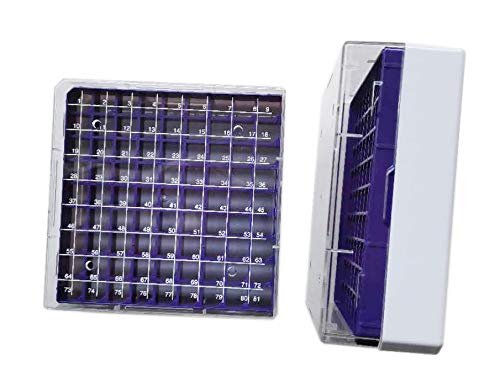 Polycarbonate Freezer Boxes, Polycarbonate CryoBox Vial Rack, Freezer Storage,9 x 9 Array, 81 Place, 130mm Length x130mm Width x 52mm Height. Fit for 2ml Cryostorage Freezing Box (Purple(Pack of one)) - color: Purple(Pack of one)