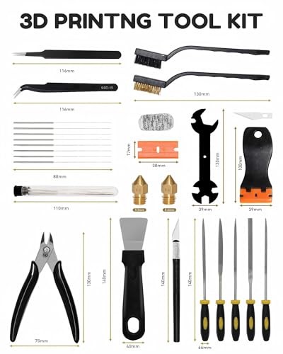 3D Printer Tools Kit, 53Pcs 3D Printer Accessories & Cleaning Kit for All FDM/SLA, Includes Nozzle Cleaning Kit, Scraper, Deburring Tool, Files, Brushes - Complete Starter Kit with Case