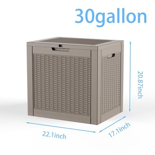 NicBex 30 Gallon Deck Box, Waterproof Resin Rattan Outdoor Storage Box Lockable for Patio, Fade Resistant Ourdoor Side Table & Organizer for Garden Tools, Pool Floats, Outdoor Cushions, Light Coffee - color: Lignt Coffee-wh