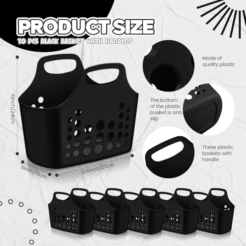Nuogo 10 Pack Black Plastic Basket with Handles, Oval Shower Caddy Bulk - color: Black