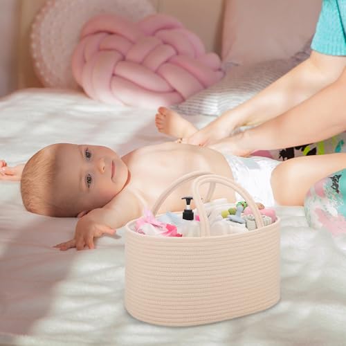COMSE Baby Diaper Caddy Organizer with Handles, Cotton Rope, Beige - color: Beige, size: Regular