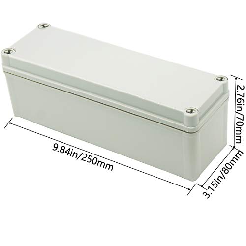 Zulkit Junction Box ABS Plastic Dustproof Waterproof IP67 Junction Boxes Universal Electrical Project Enclosure DIY Electronic Project Box Grey 9.84 x 3.15 x 2.76 inch (250 x 80 x 70 mm) - size: 9.84" x 3.15" x 2.76"