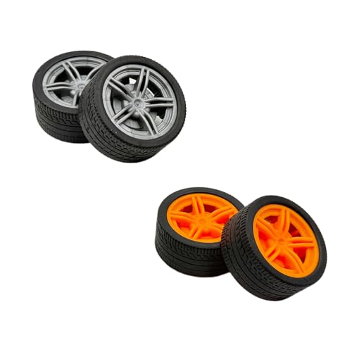 10PCS Toy Car Wheel Model Car Rubber Tire Wheel with 5PCS Round Shaft Axles for for RC Car Truck Robot Boat Helicopter DIY Model Toy Building Part (Silver) - color: Silver