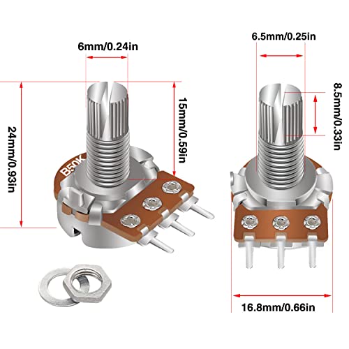Taiss 30pcs 50K Potentiometer Variable Resistors 3 Terminals Linear Taper Rotary Audio B Type Potentiometer, Volume Control Potentiometer Shaft Length 15mm WH148 50K Ohm Potentiometer - color: 30PCS 50K
