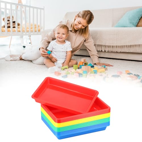 QWORK Activity Plastic Art Trays, 24 Pcs, 11 x 8.66 x 0.98 Inch Stackable Craft Tray, 4 Colors Avaliable