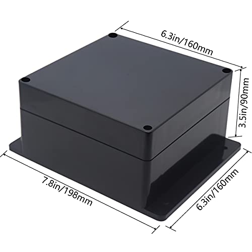 Junction Box, Zulkit Project Box Waterproof Dustproof IP65 ABS Universal Electrical Boxes Enclosure with Fixed Ear Black 6.30 x 6.30 x 3.54 inch (160 x 160 x 90 mm)(Pack of 1) - size: 6.30" x 6.30" x 3.54"(Pack of 1)