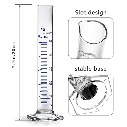 Thick Glass Graduated Cylinder Measuring Liquid Lab Hexagon Base Cylinders Come with Cylinder Brush (Glass, 50ML) - size: 50ml