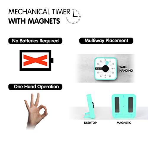 TWENTY5 SEVEN 7.5-Inch Visual Timer, Battery-Free 60-Minute Countdown Clock - color: Mint Green