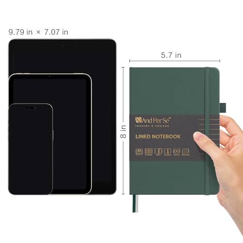 &And Per Se Lined Notebooks Bulk 5-Pack, A5 Hardcover Journal, 160 Pages 100gsm Thick Paper, Classroom Supplies for Students, Teachers, College Ruled Notebooks for School Office (Green) - color: Green, style: 5 Pack-Lined