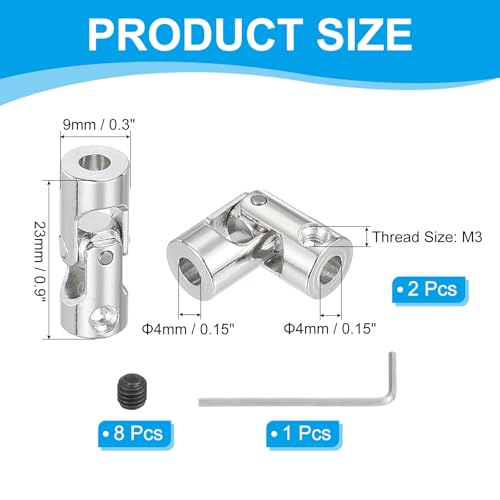 PATIKIL Rotatable Universal Steering Shaft 4mm to 4mm Inner Dia, 4 Pcs U Joint Shaft Coupling U Joints Coupler Connector Accessories with M3 Screws for Motor Model Robots - size: 4mm to 4mm