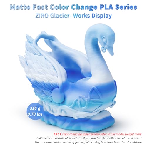 ZIRO 3D Printer Filament, Fast Color Change PLA 1KG 1.75mm Spool, Glacier - color: Glacier(matte)