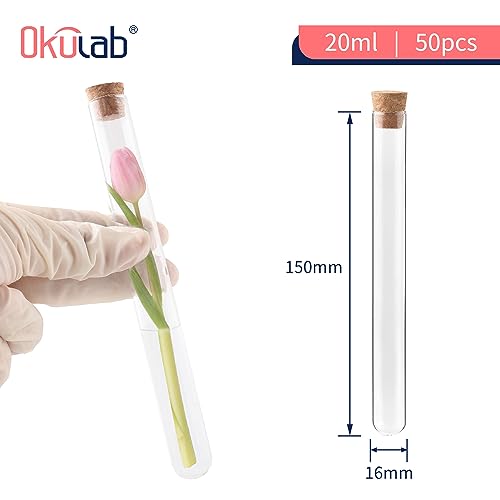 Clear Glass Test Tubes 50PCS, 16x150mm (20ml) Glass Test Tube with Cap and Brush for Scientific Plants, TTGS02A50 - style: 50PCS of 16x150mm (20ml)