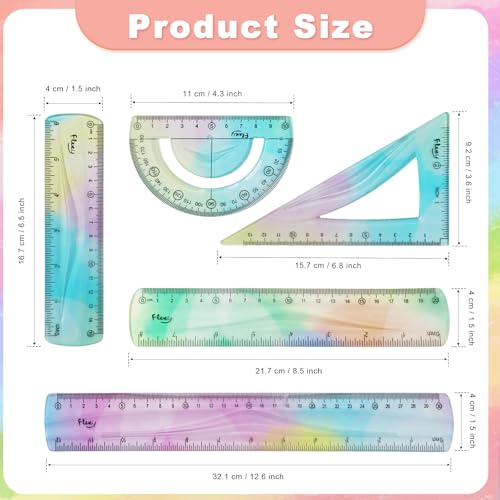 5 Pcs Flexible Math Ruler Set 6 8 12 Inch Straight Triangle Protractor