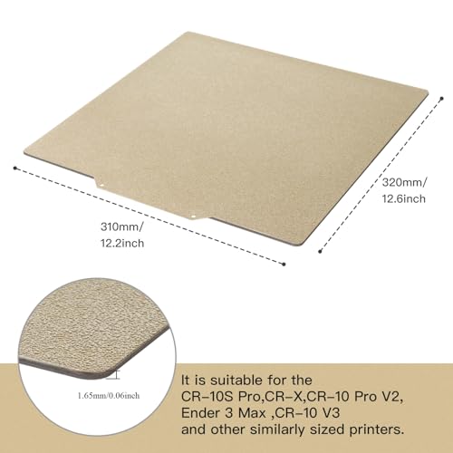 HICTOP 310x320mm Room Temperature Print Textured PEI Sheet Single Side Print Bed | Fit for CR-10 V2,CR-10 V3,CR-10S pro,CR-X, CR-10 pro V2,Ender 3 max,Ender 3 max Neo, Most 310x320mm 3D Printers - size: 310*320mm, style: Textured One Sided PEI